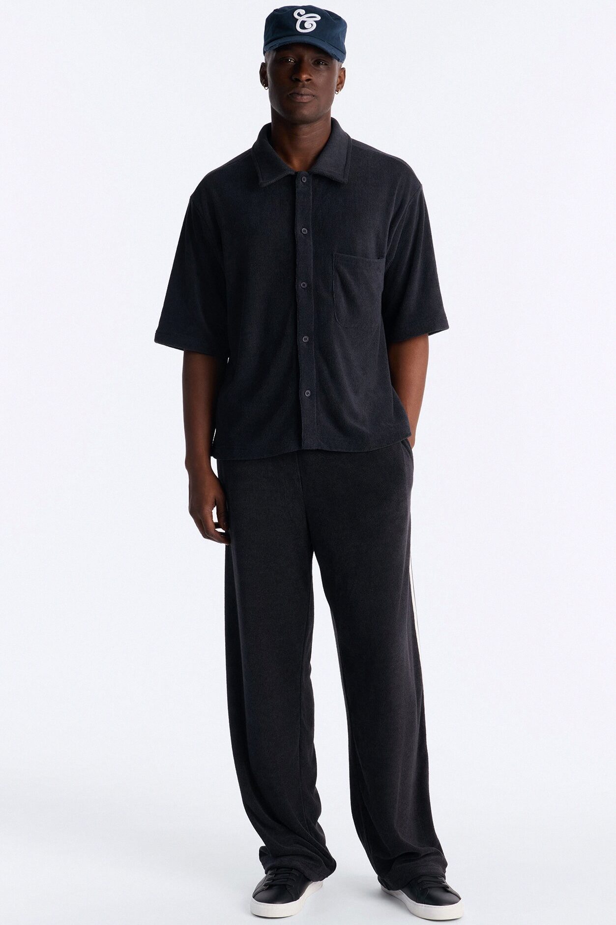 Classic Terry Cloth Button Up Shirt - Black