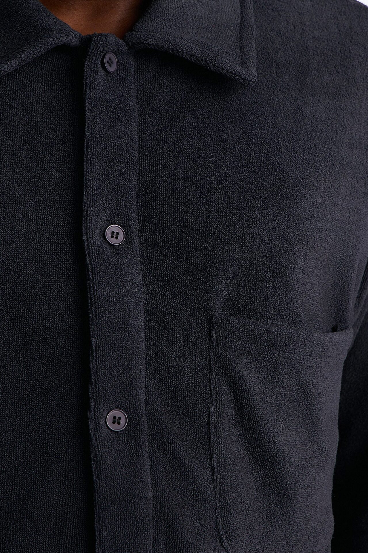 Classic Terry Cloth Button Up Shirt - Black