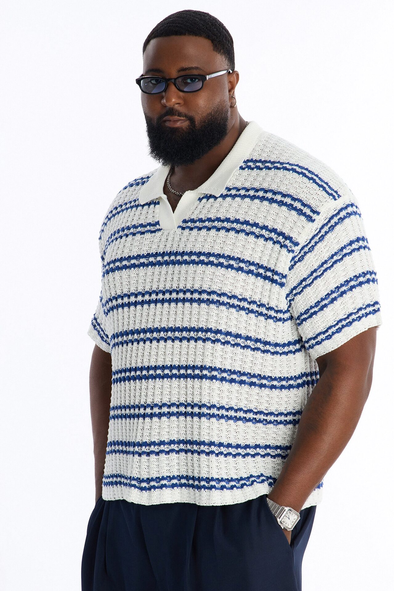 Static Stripe Johnny Collar Polo - Blue/combo