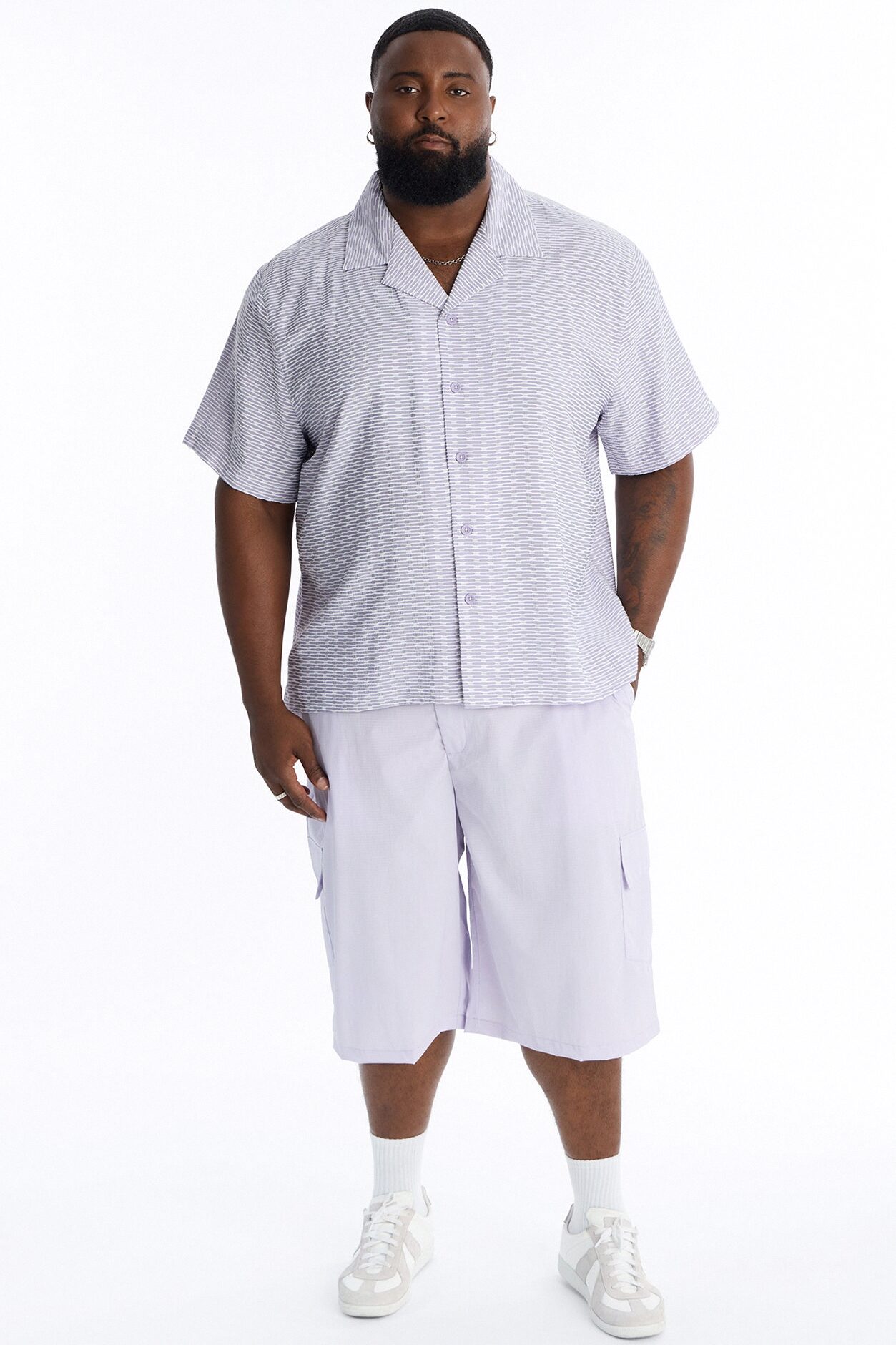 Chenille Terrace Textured Cuban Collar Button Up Shirt - Purple