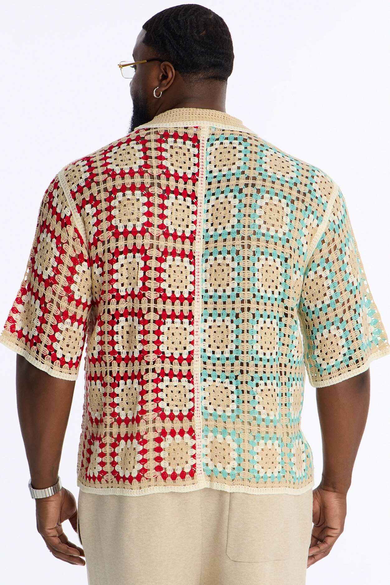 La Playa Crochet Cross Stitch Johnny Collar Button Up Shirt - Multi Color