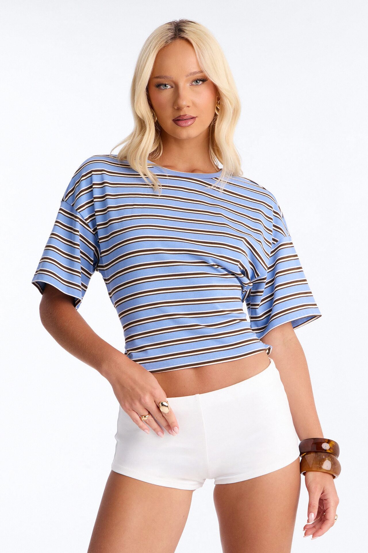 Street Ease Striped Sinched Waist T-Shirt - Black/combo