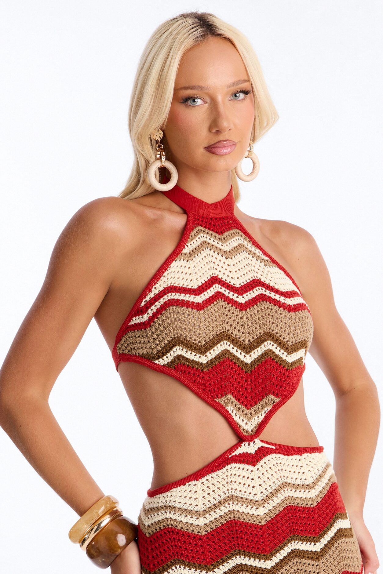 Seas The Day Crochet Maxi Dress - Rust/combo