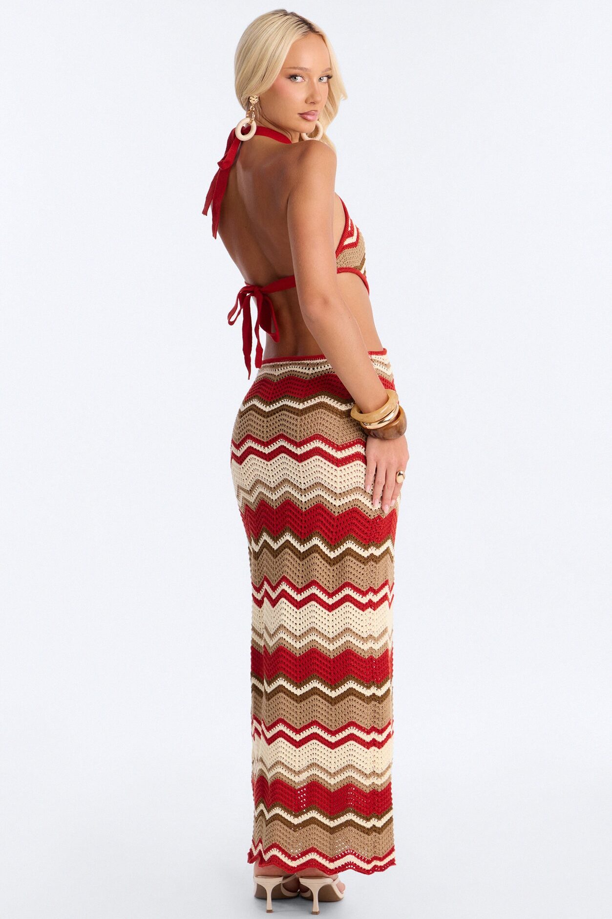 Seas The Day Crochet Maxi Dress - Rust/combo