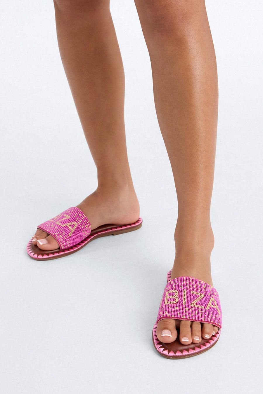 Ibiza Beaded Slip On Sandals - Pink