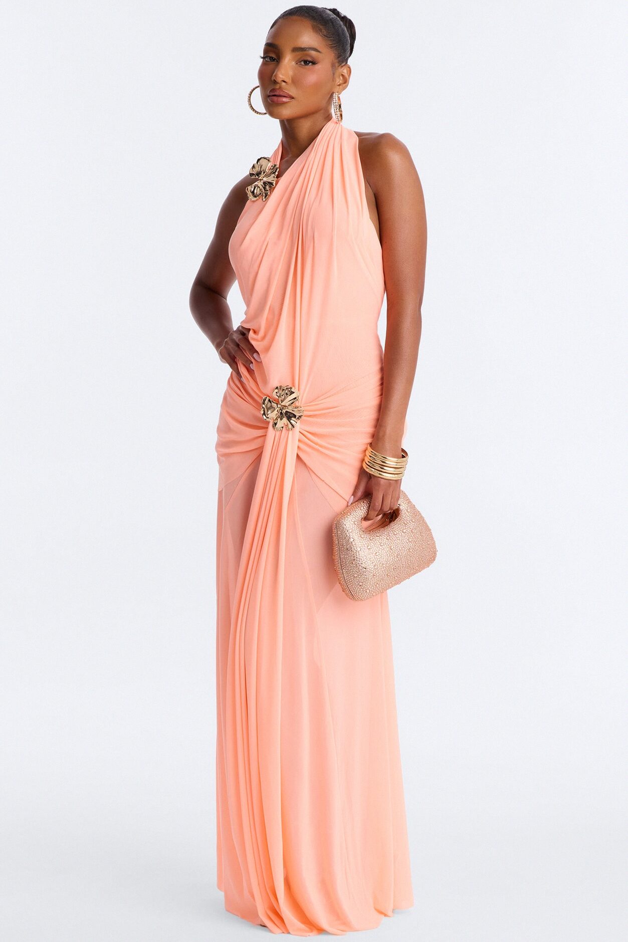 Gone Coastal Mesh Maxi Dress - Neon Coral