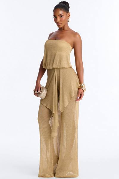 Nessa Metallic Knit Strapless Jumpsuit - Gold