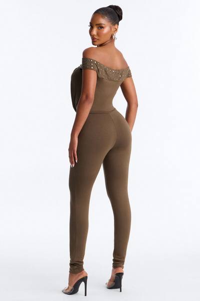 Casey Studded Cowl Catsuit - Olive