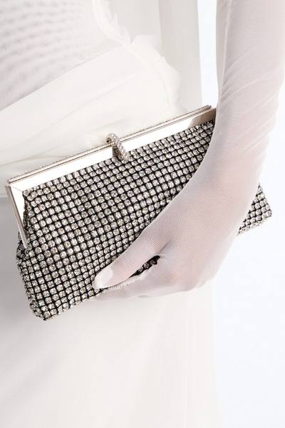 Total Eclipse Rhinestone Clutch Handbag - Silver