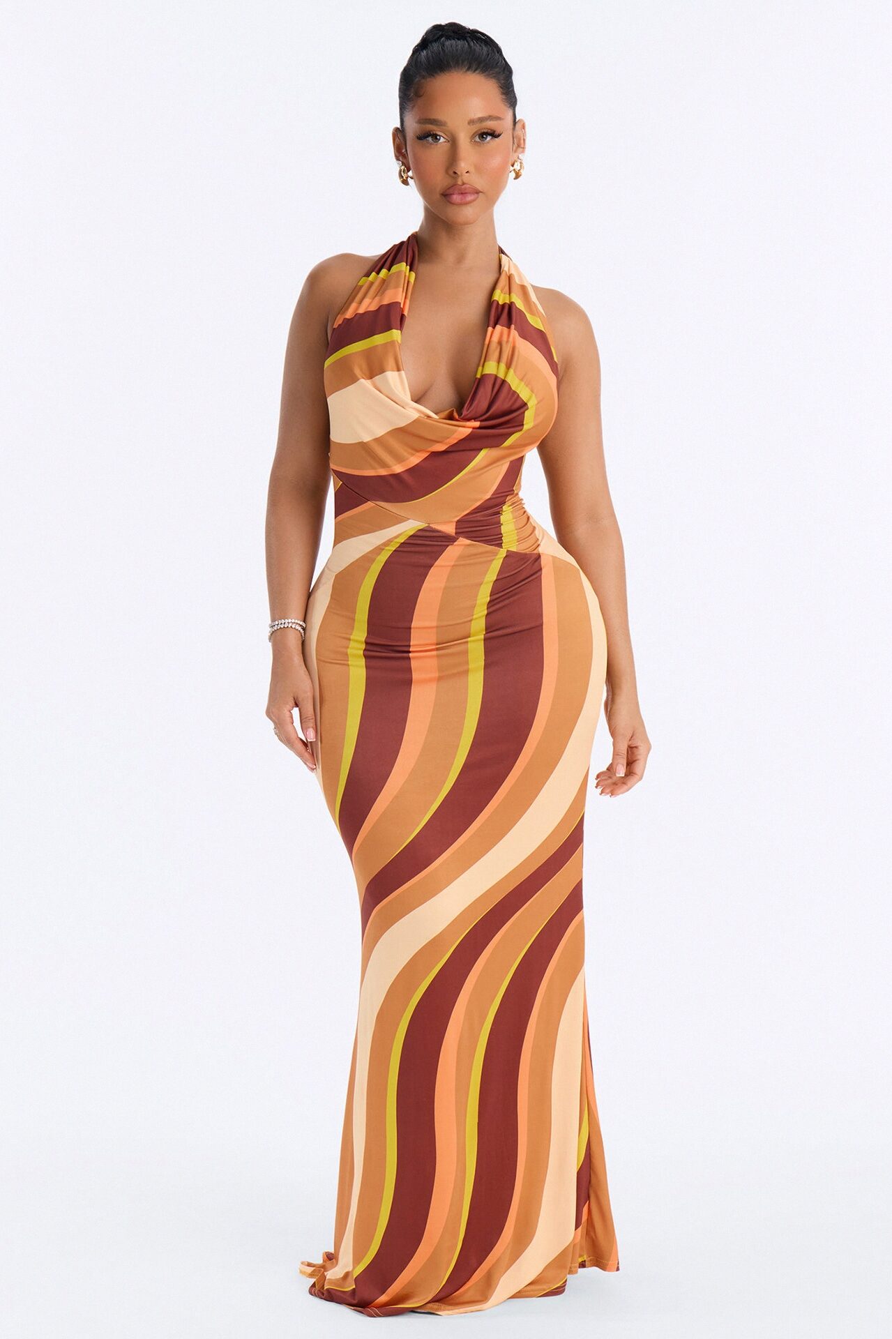 Lyla Backless Maxi Dress - BrownCombo