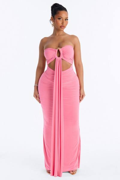Heating Up Draped Strapless Maxi Dress - Pink