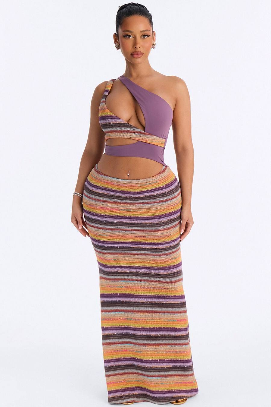 Lira Asymmetrical Striped Maxi Dress - MultiColor