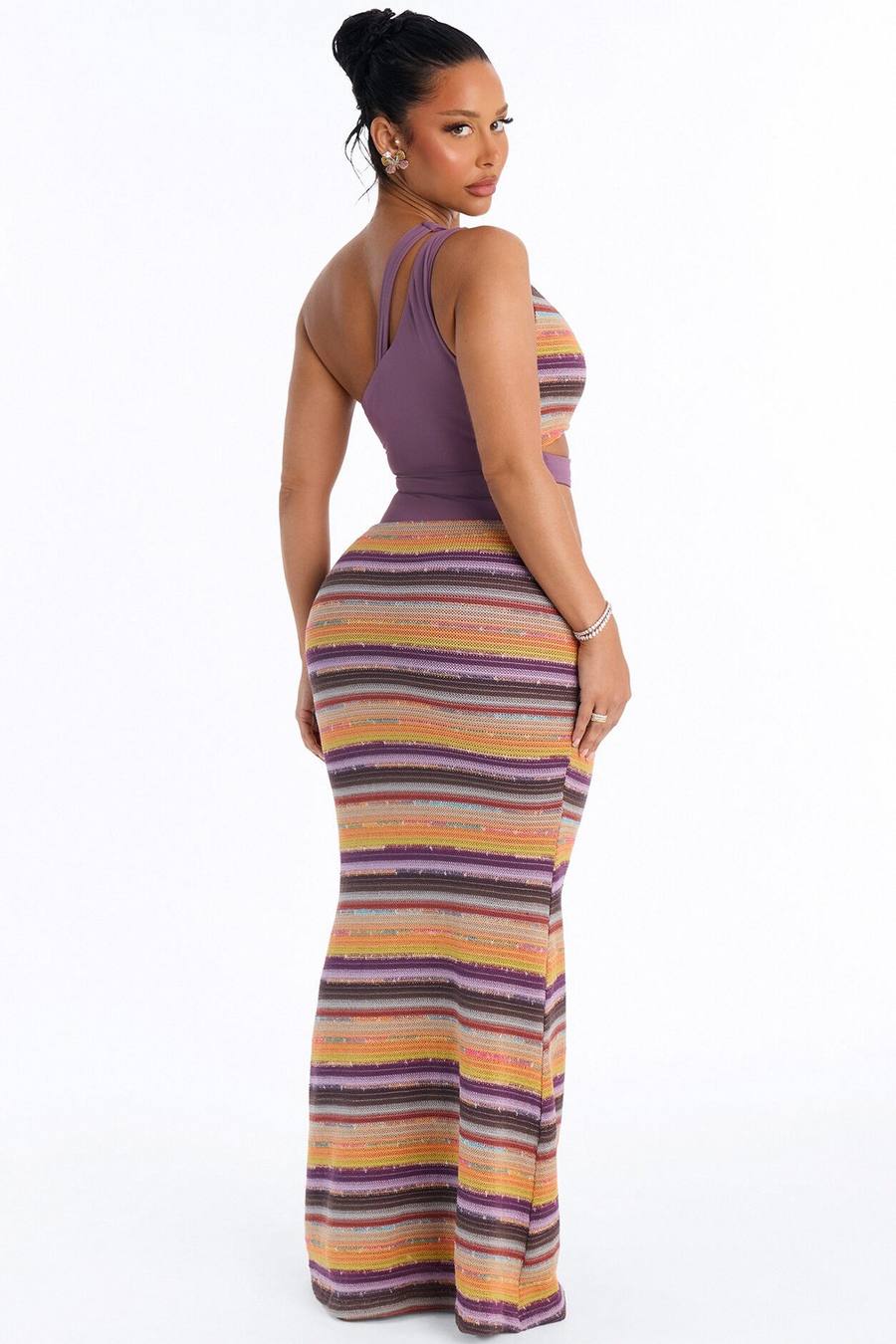 Lira Asymmetrical Striped Maxi Dress - MultiColor