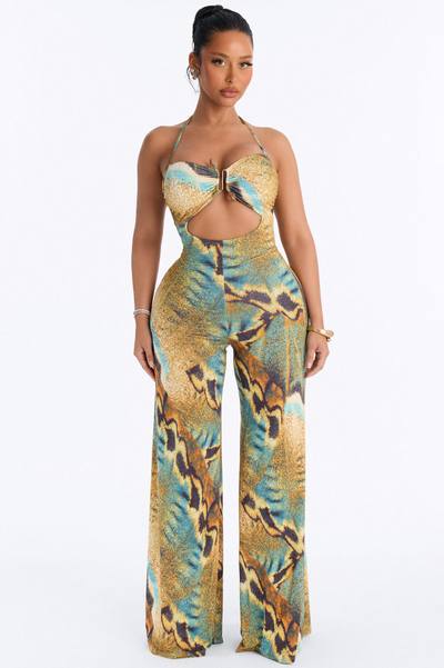 Gaia Beaded Wide Leg Jumpsuit - Teal