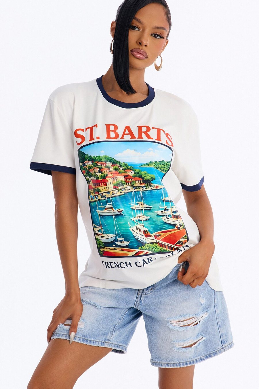 St. Barts Oversized Ringer Tee - White