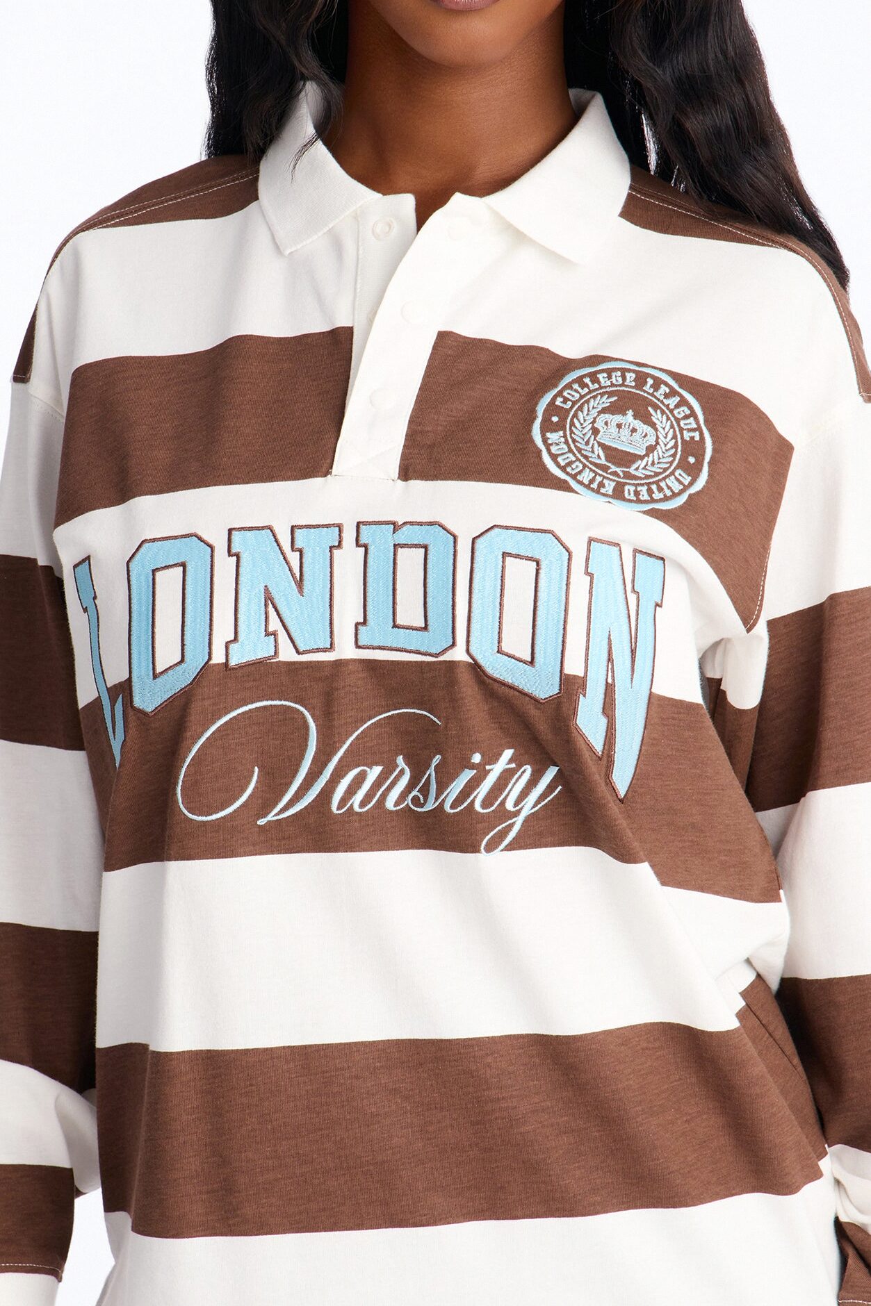 London Varsity Striped Long Sleeve Polo - Brown Combo