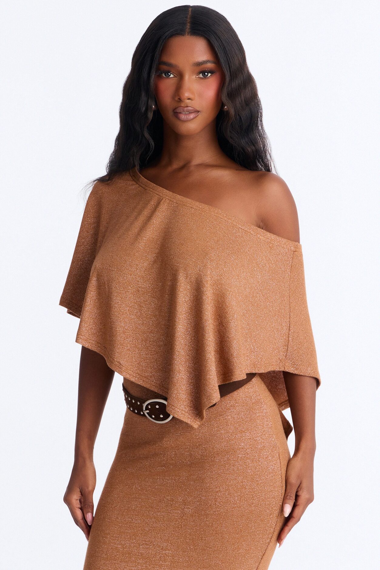 Miranda Belted 3 Piece Skirt Set - Camel