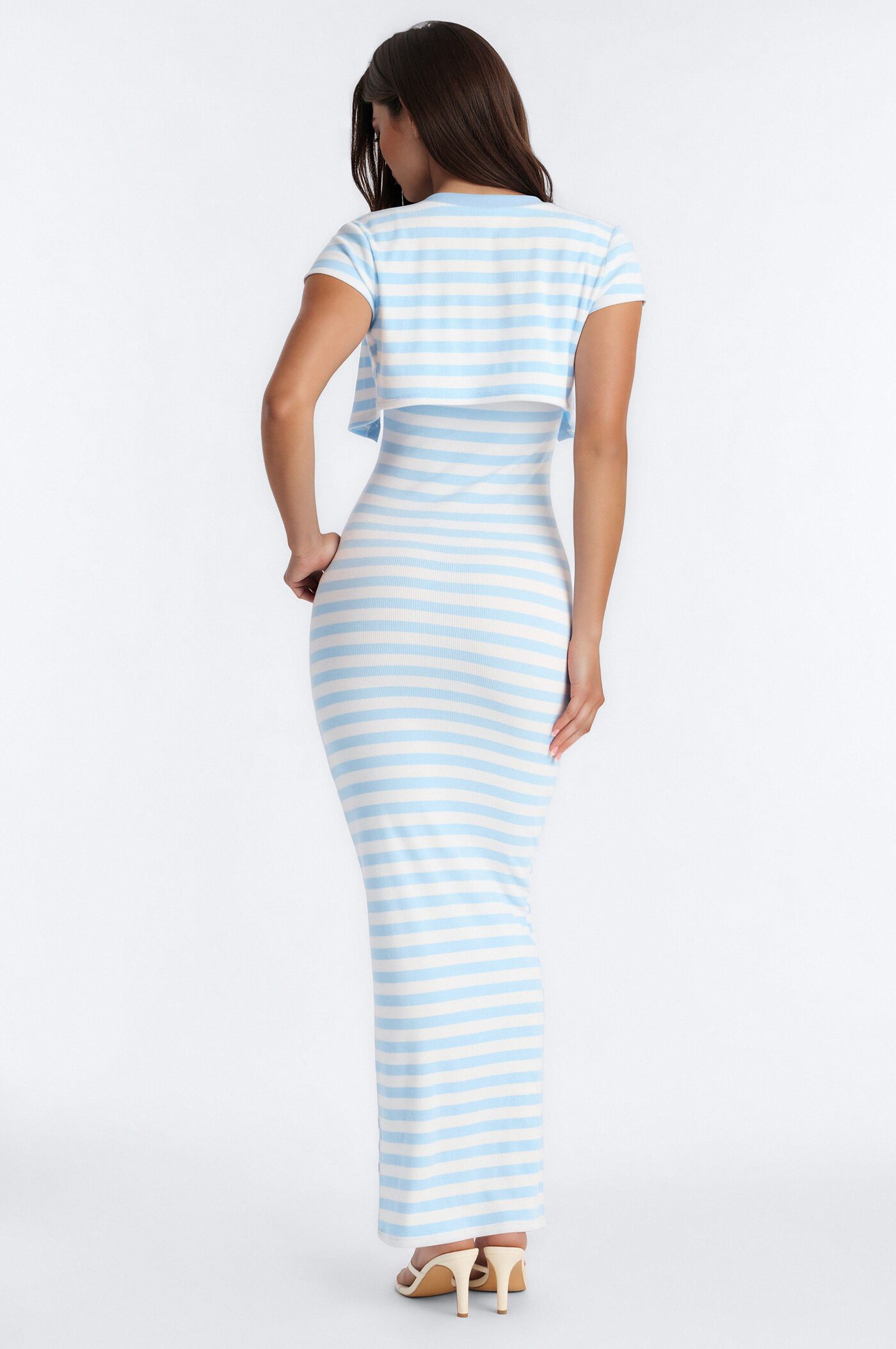 Sherise Striped Ribbed Maxi Dress - LightBlue