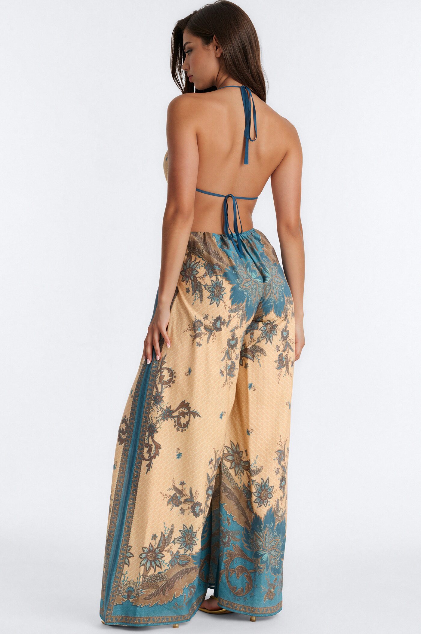 Mariella Plunge Halter Wide Leg Jumpsuit - Teal