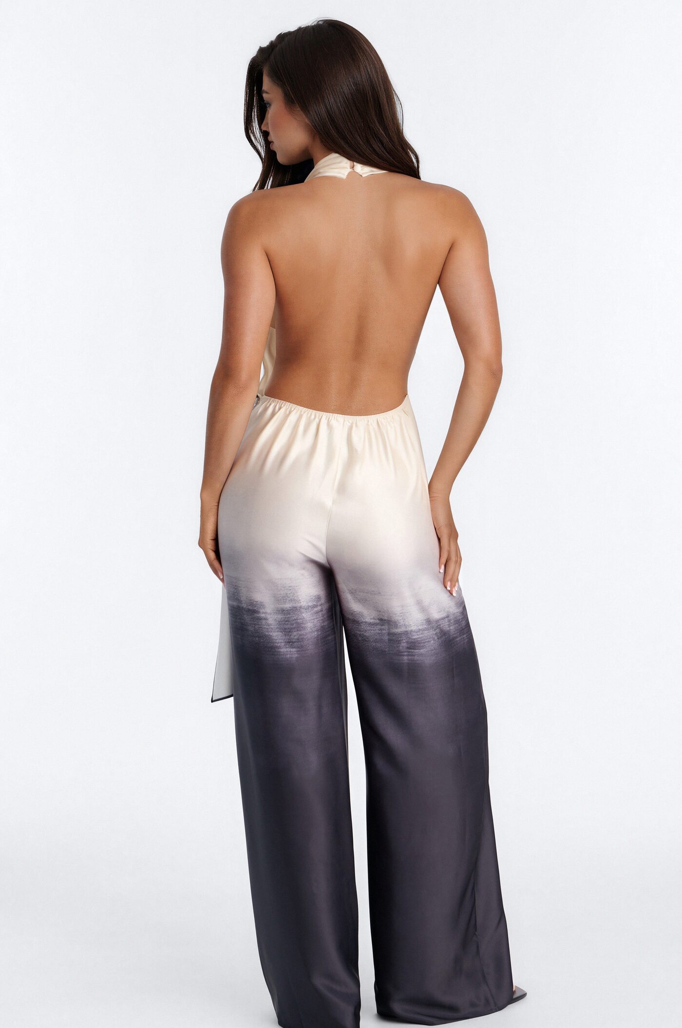 Tina Satin Ombre Draped Jumpsuit - Black