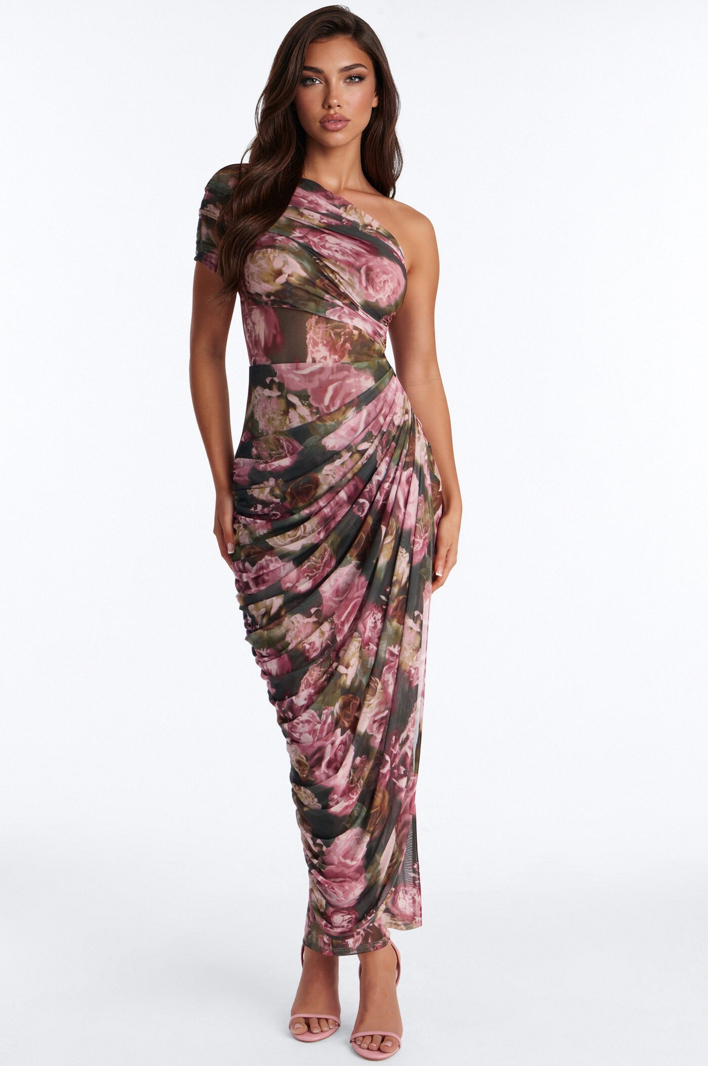 Lucy Floral Mesh Maxi Dress - Mauve/combo