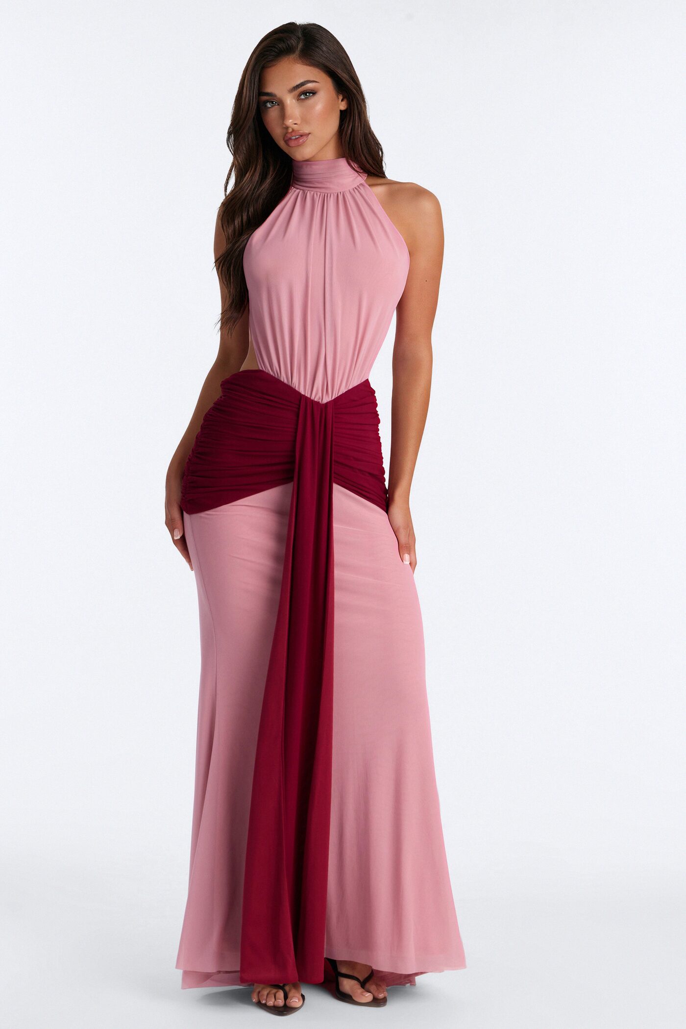 Lorelai Colorblock Backless Maxi Dress - Rose/Combo