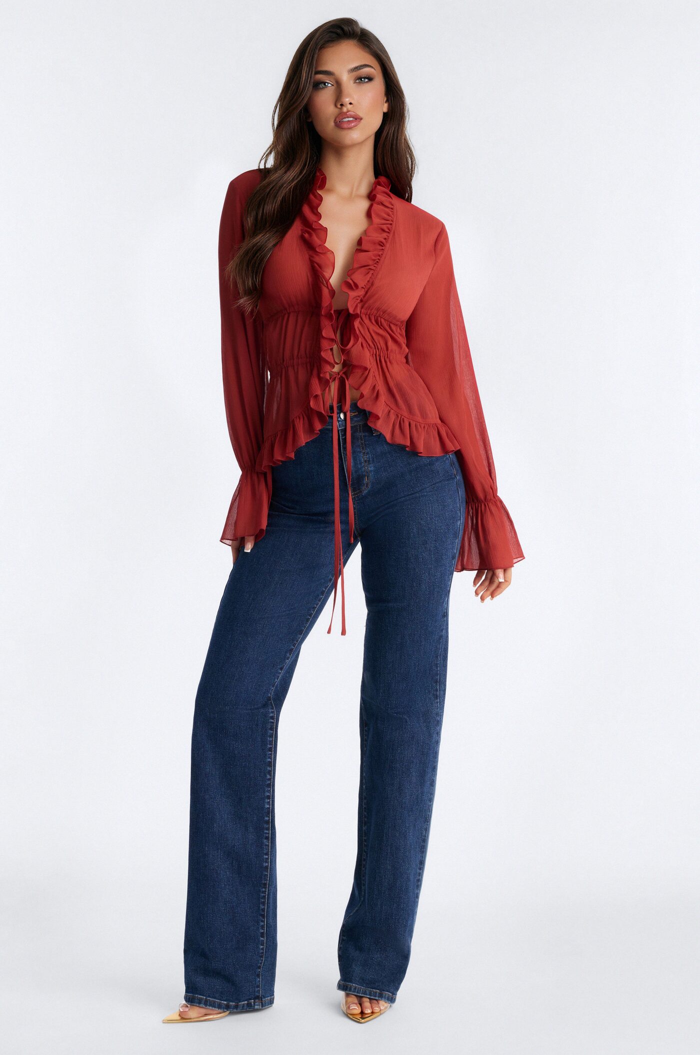 About Me Flyaway Chiffon Ruffle Top - Rust