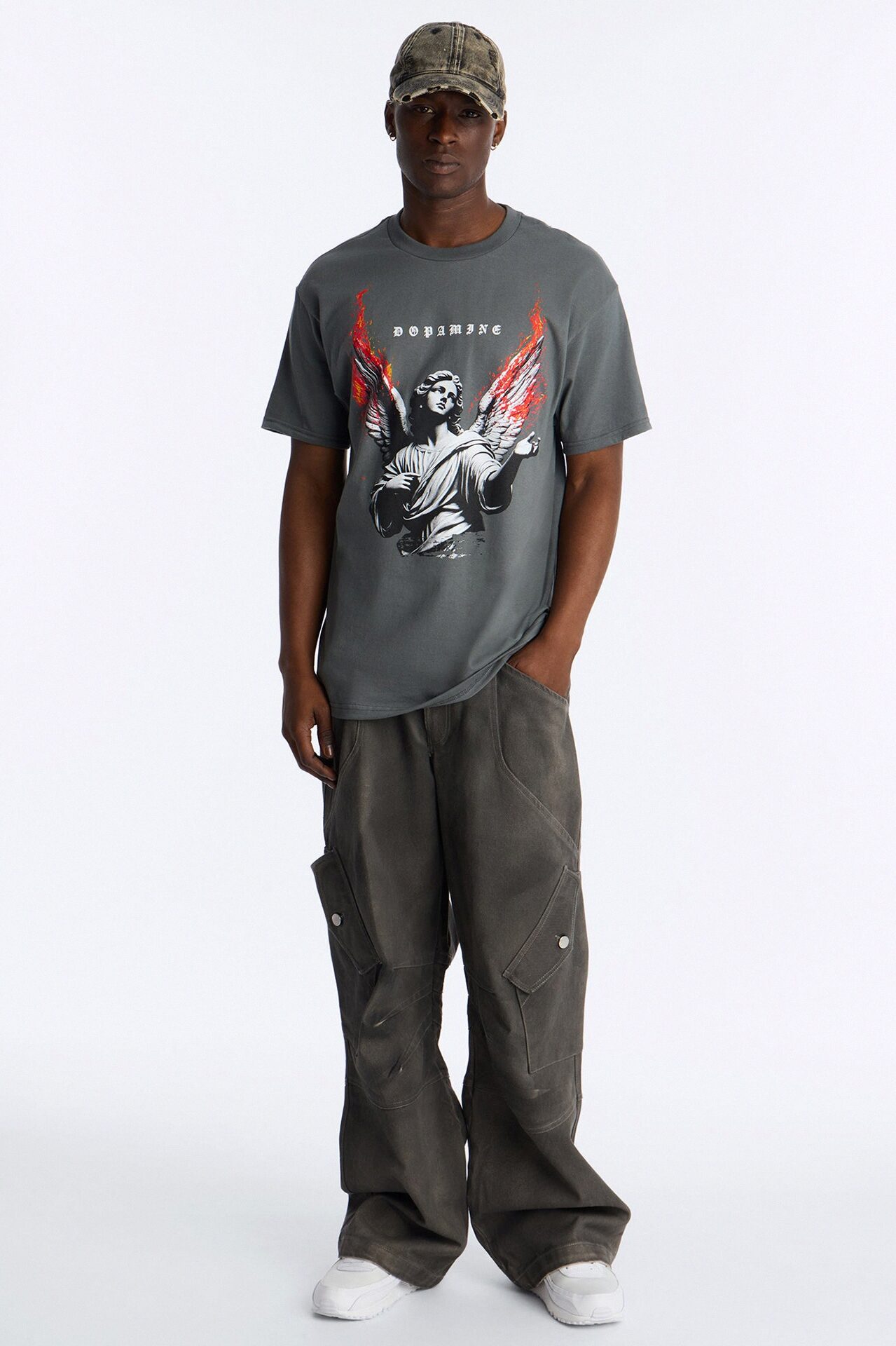 Dopamine On Fire Oversized Short Sleeve Tee - Charcoal