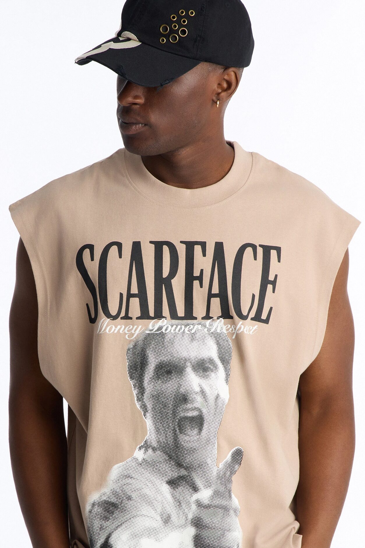 Heavy Weight Scarface Money Power Respect Muscle Tee - Taupe