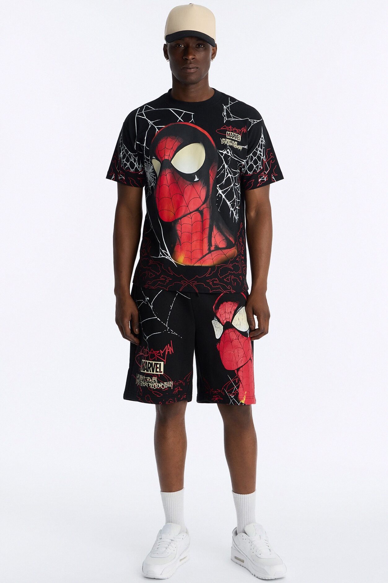Spider Man All Over Print Heavy Weight Boxy Short Sleeve Tee - Black