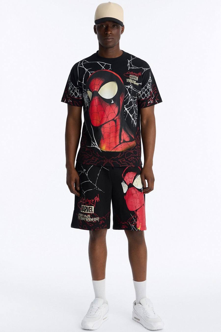 Spider Man All Over Print Relaxed Sweat Short - Black