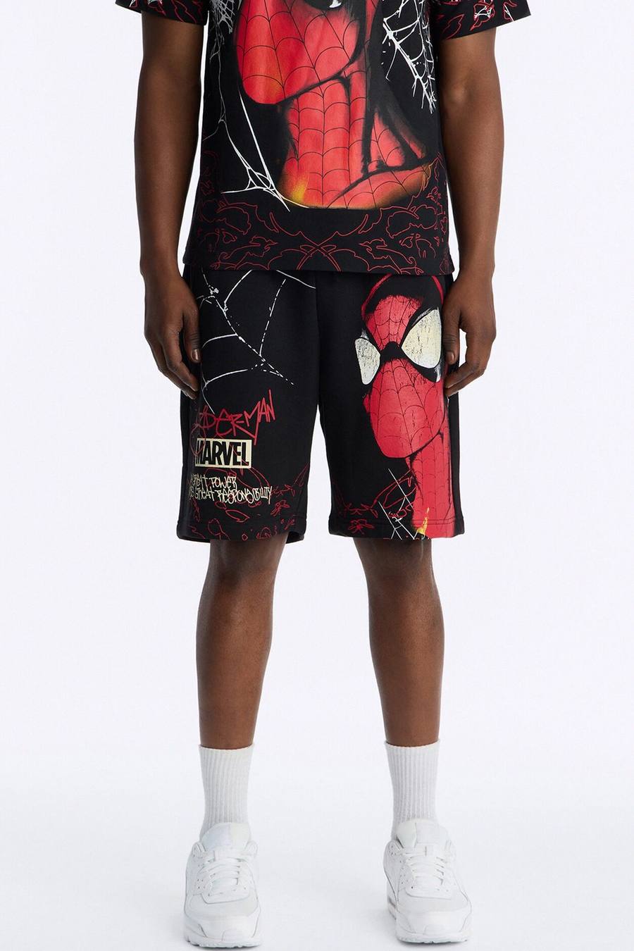 Spider Man All Over Print Relaxed Sweat Short - Black