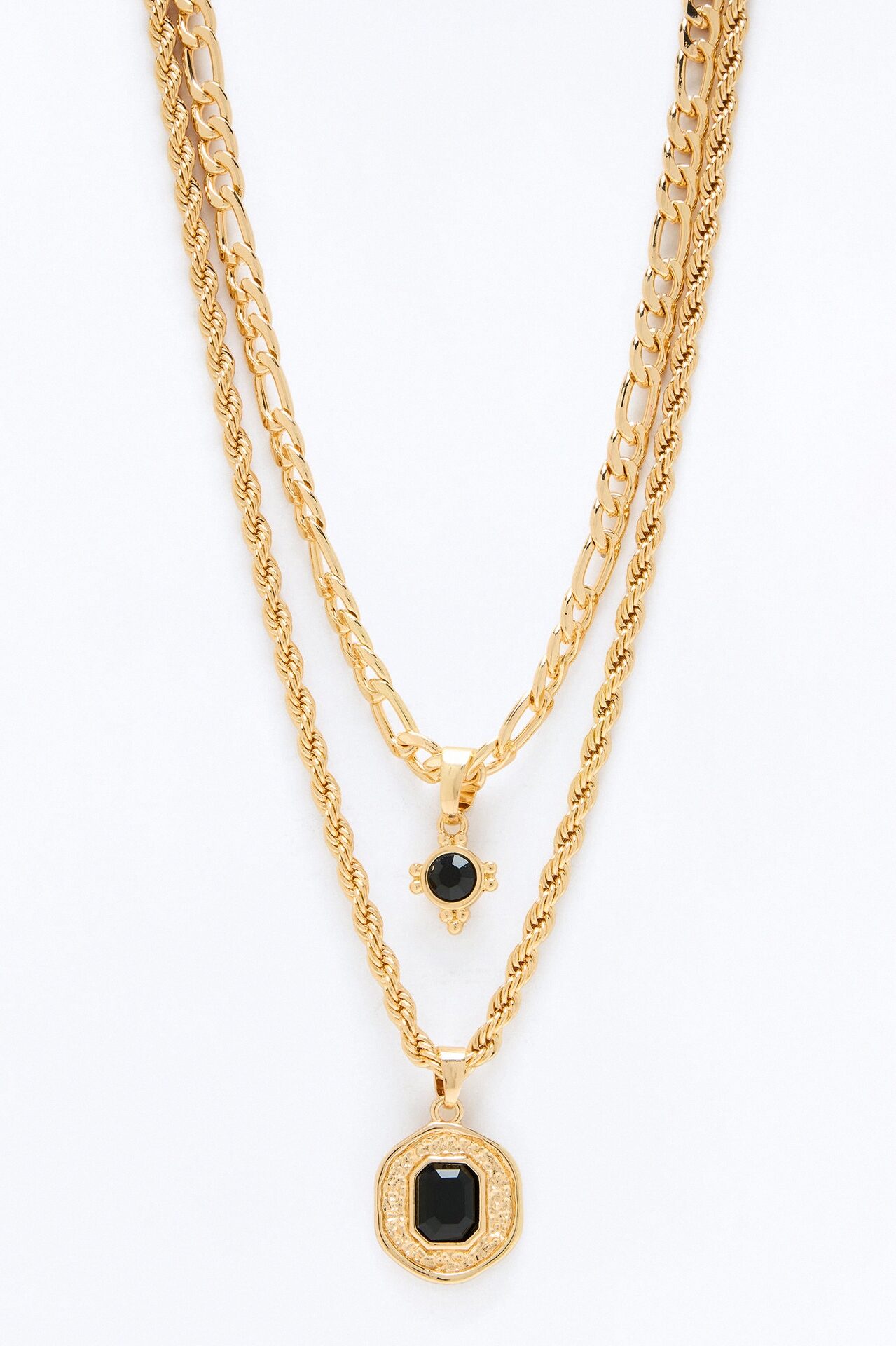 Oynx Pendant Necklace Set - Gold