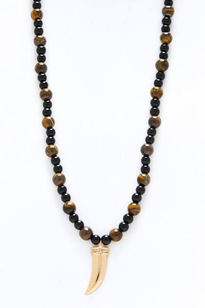 Beaded Tiger Tooth Necklace - Gold