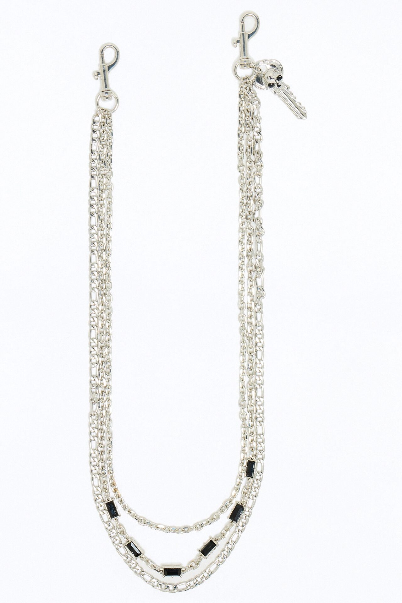 Skull Key Charm Layered Pant Chain - Silver