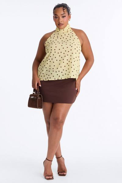 Cute Act Polka Dot Chiffon Halter Top - Yellow