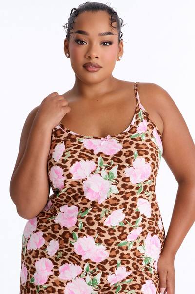 Leopard Garden Seduction Ruffle PJ Sleep Dress - Brown/combo