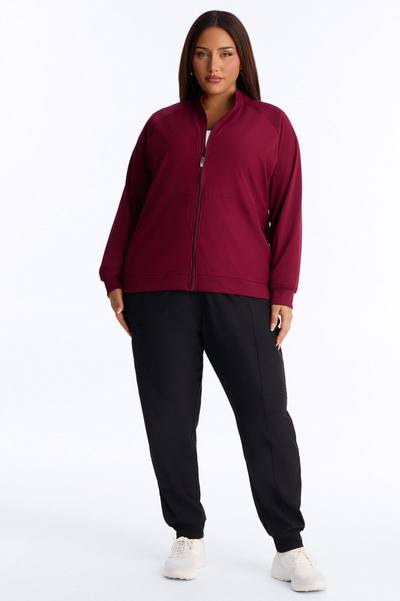 Full Shift Stretch Scrub Uniform Zip Up Jacket - Wine