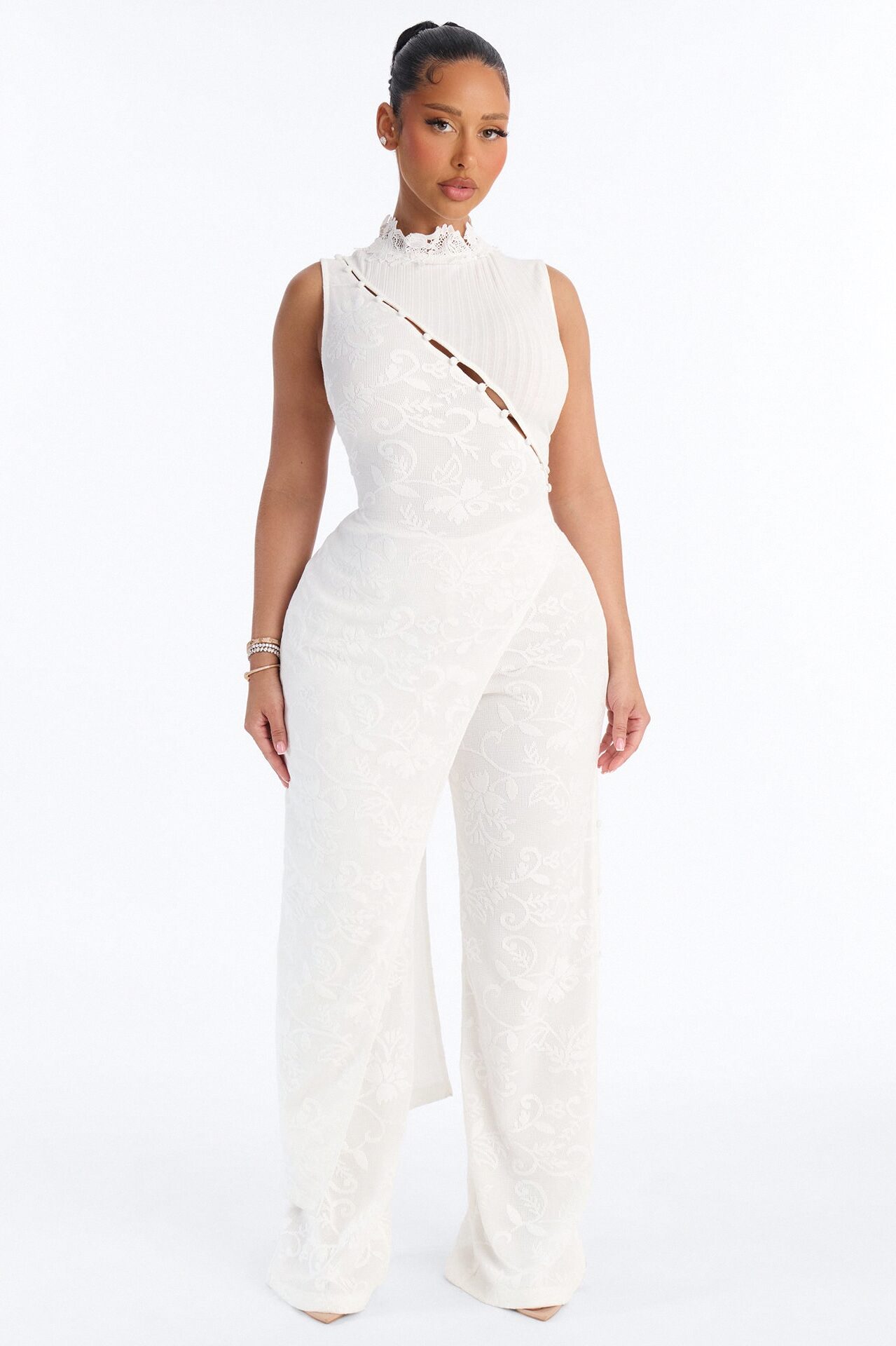 Modern Grace Sleeveless Lace Pant Set - Off White