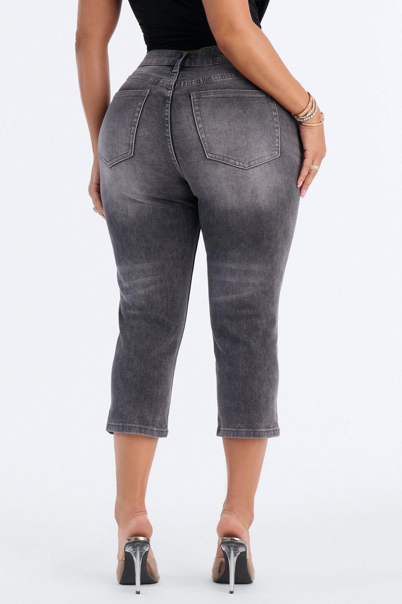 Sweet And Sassy Stretch Capri Jeans - Grey
