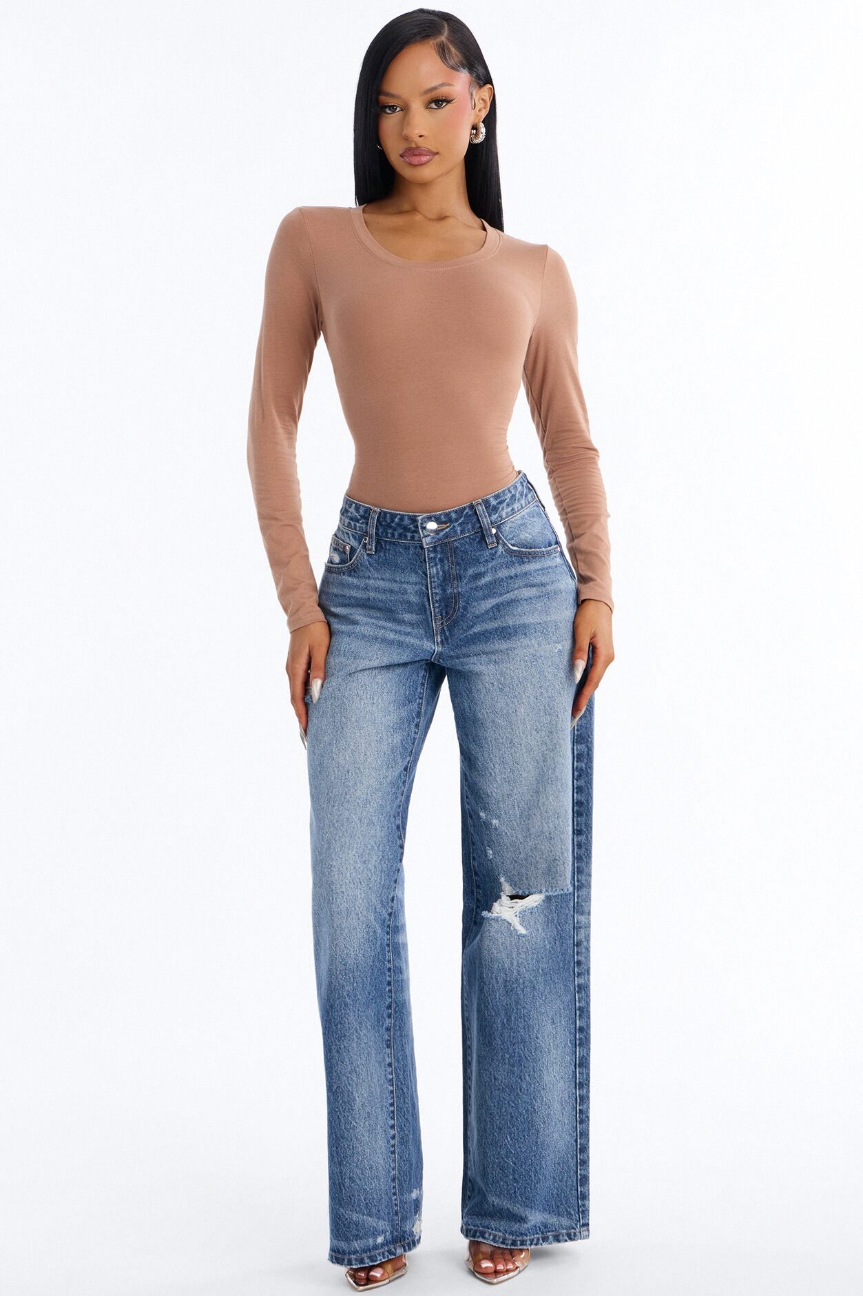 Elise Round Neck Long Sleeve Top - Caffe
