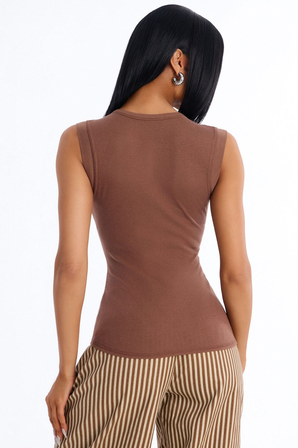 Hailey Ribbed Henley Muscle Tank Top - Coco