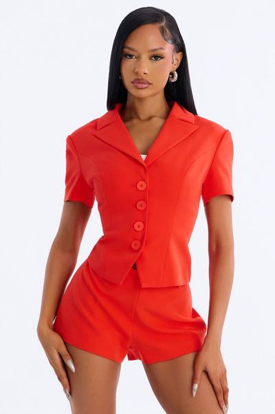 Ashleigh Short Sleeve Lace Up Blazer - Tangerine