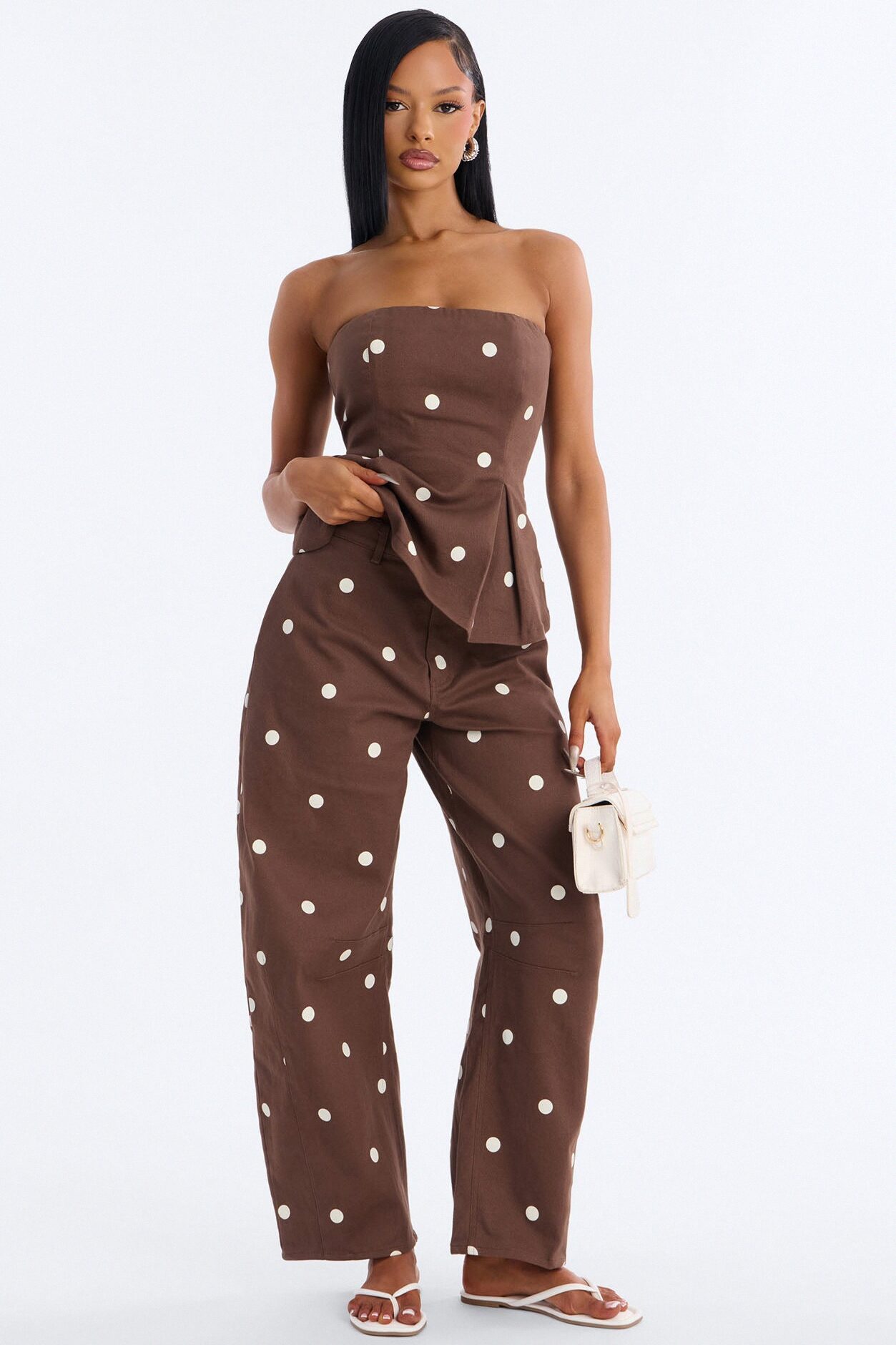 Sabrina Polka Dot Twill Pant Set - Brown/combo
