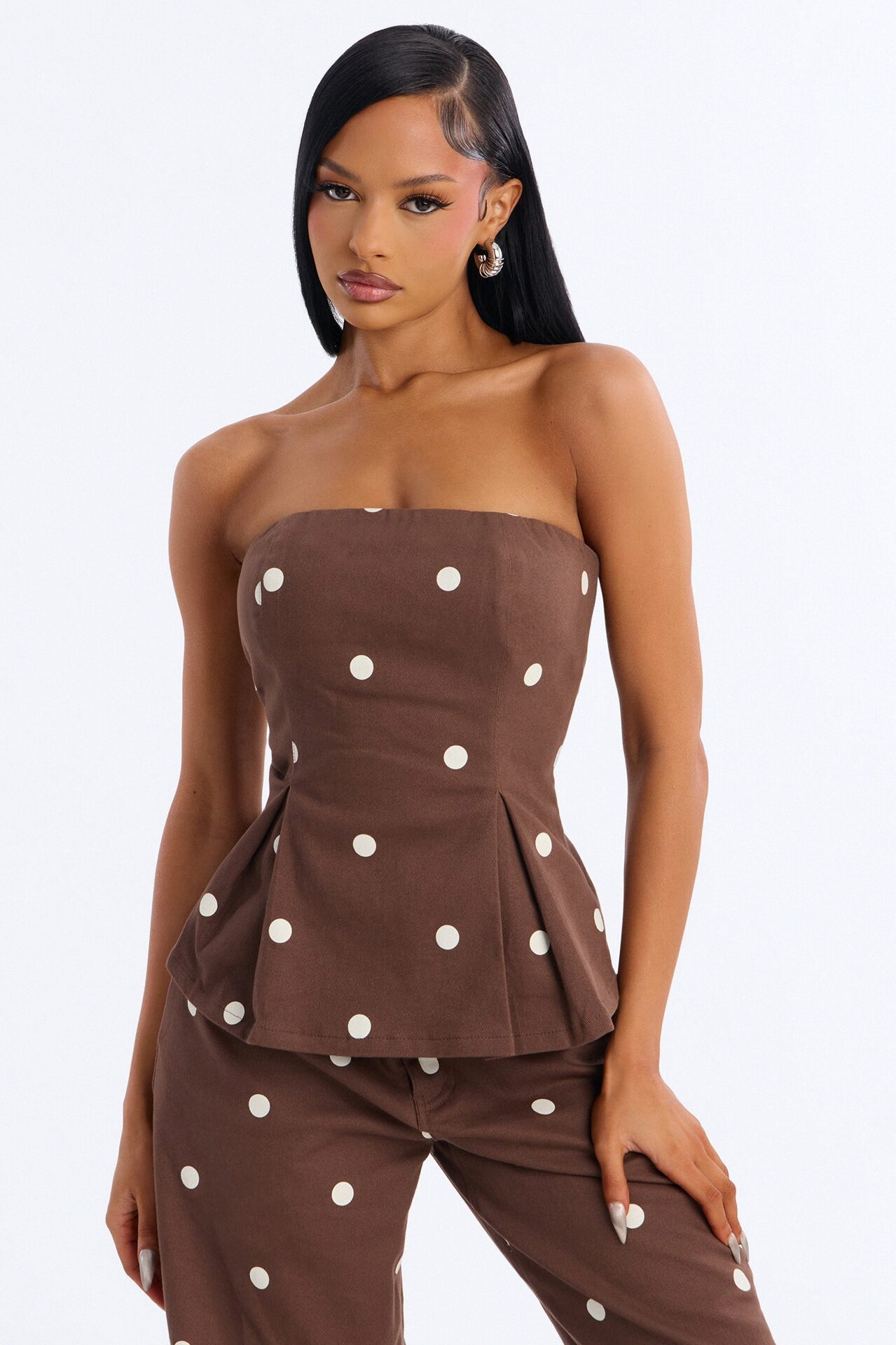 Sabrina Polka Dot Twill Pant Set - Brown/combo