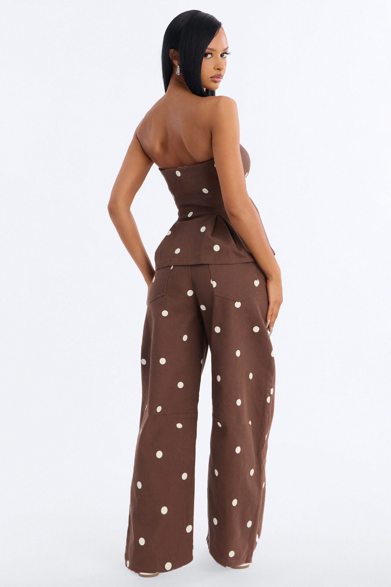 Sabrina Polka Dot Twill Pant Set - Brown/combo