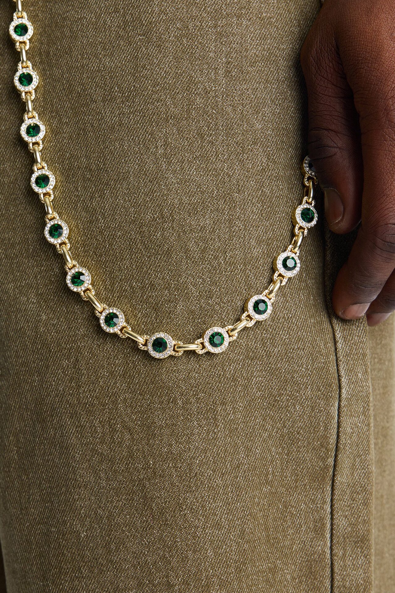 Iced Round Cluster Pant Chain - Gold
