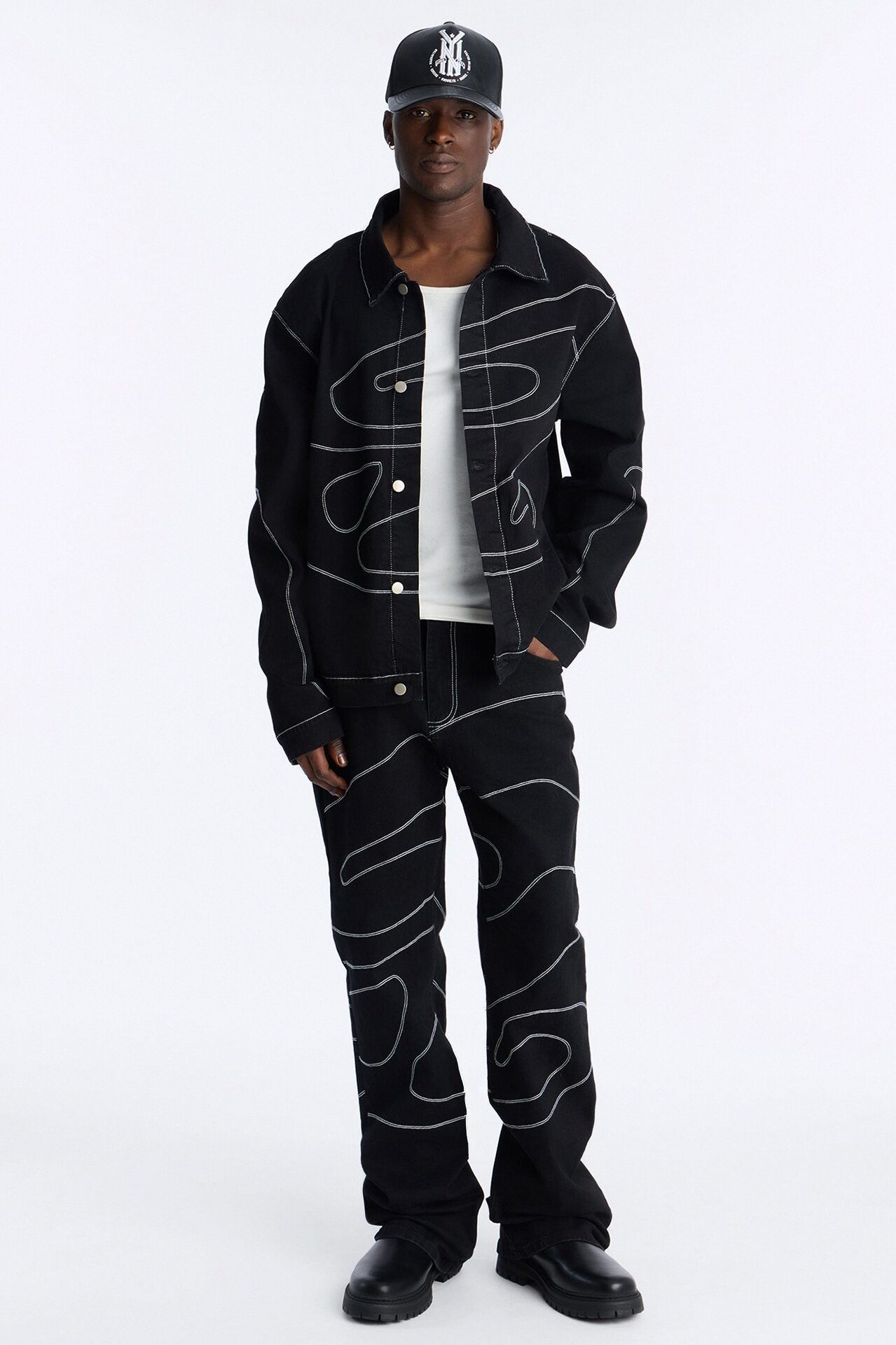 Lasso Embroidered Denim Trucker Jacket - Black