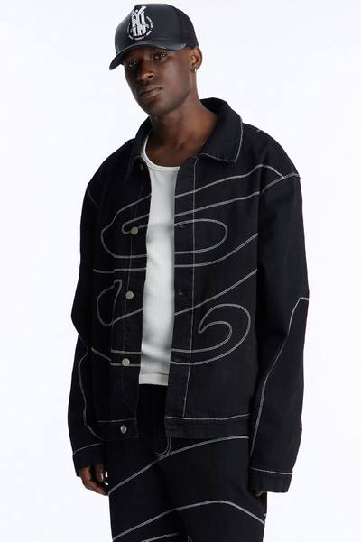 Lasso Embroidered Denim Trucker Jacket - Black