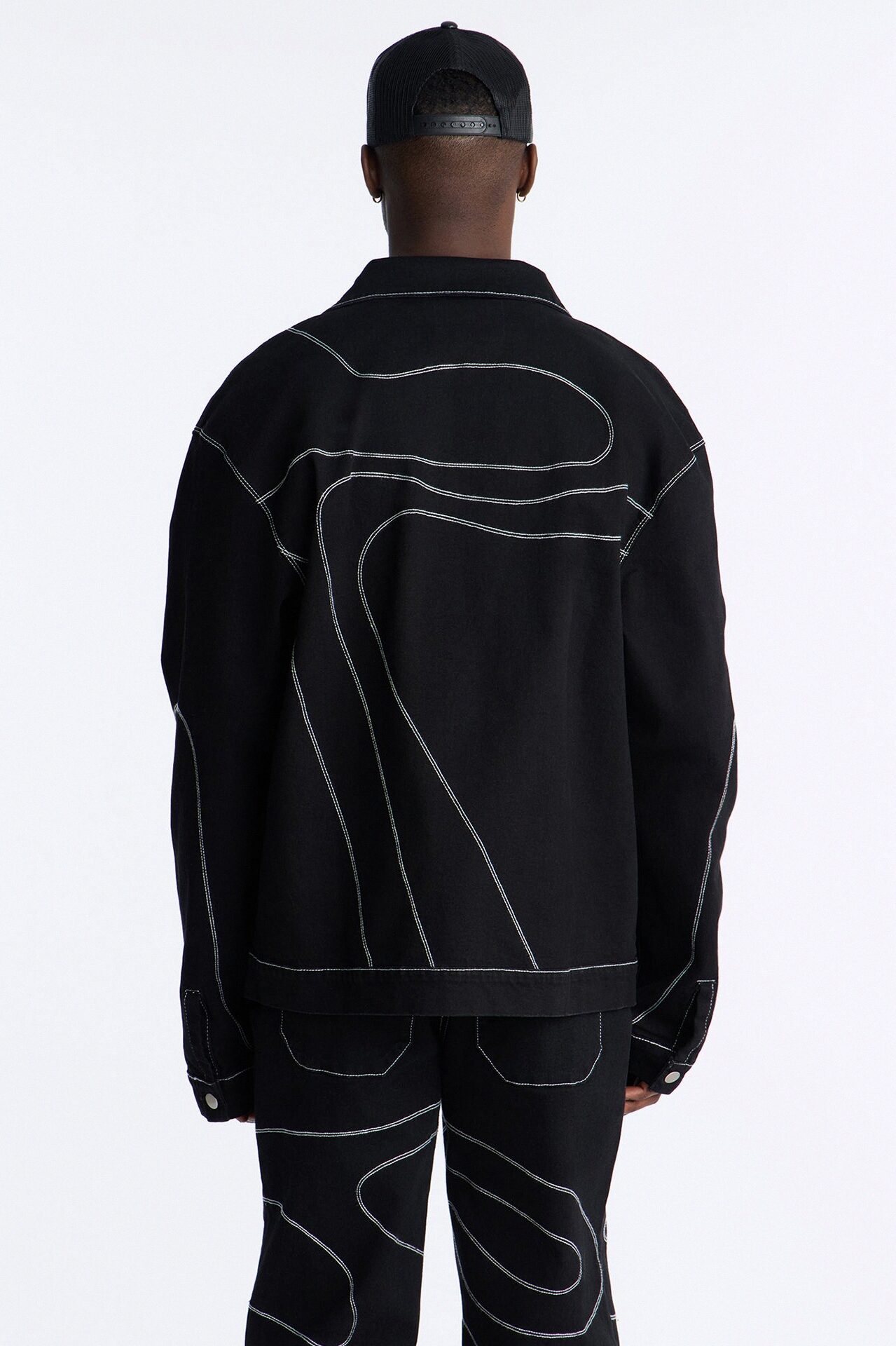 Lasso Embroidered Denim Trucker Jacket - Black